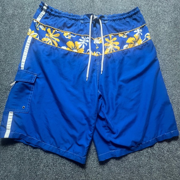 burnside Other - Burnside Mens Blue Floral Board Shorts Swim Trunks Size Large Cargo Pocket Snag